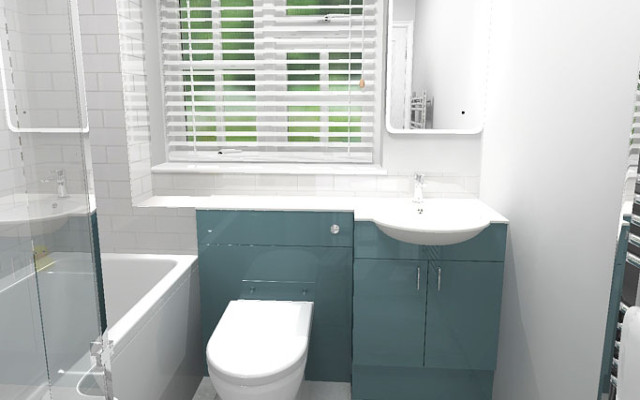 Stylish and modern bathroom design with a sleek vanity and bathtub.